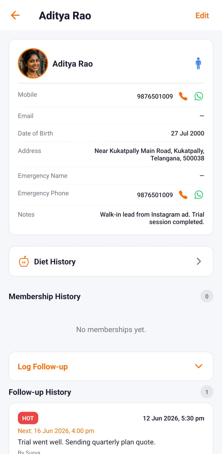 Client Details screen in MGM app