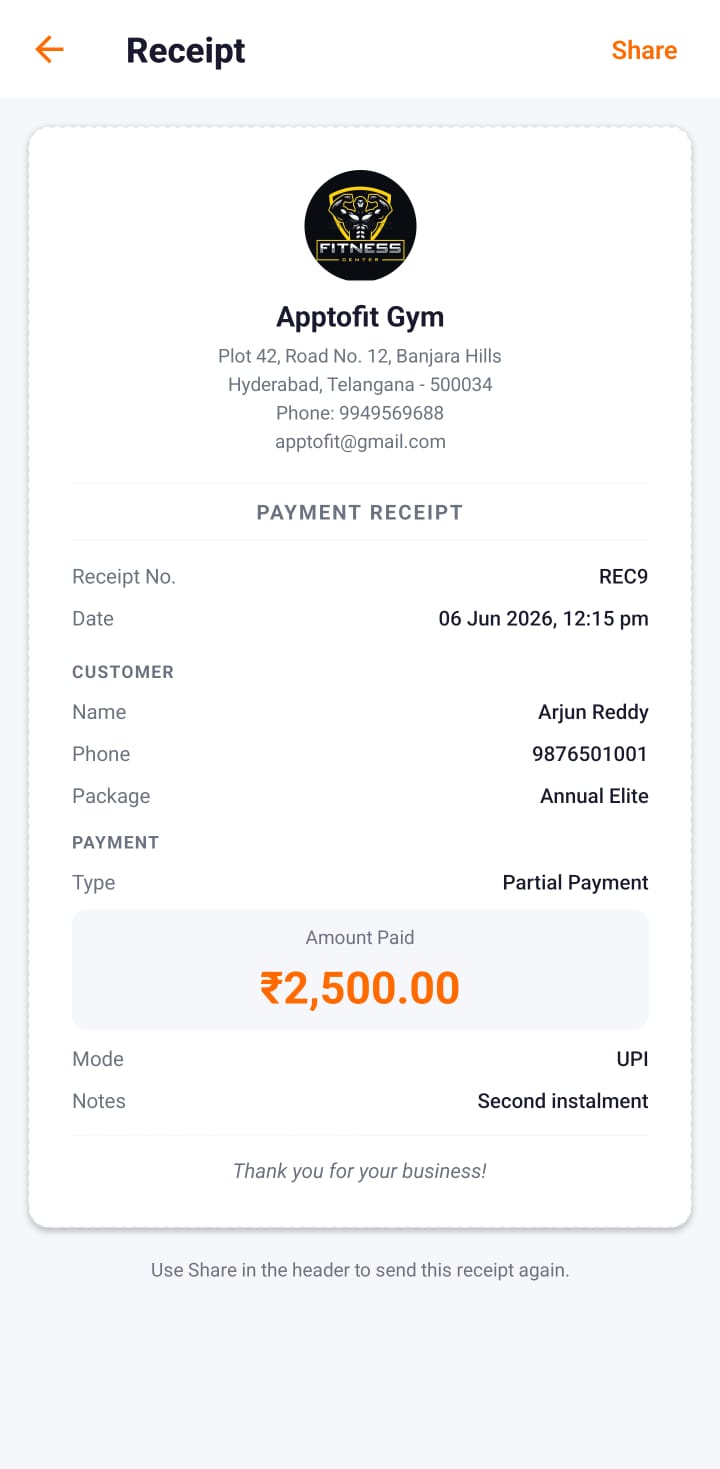 Receipt screen in MGM app